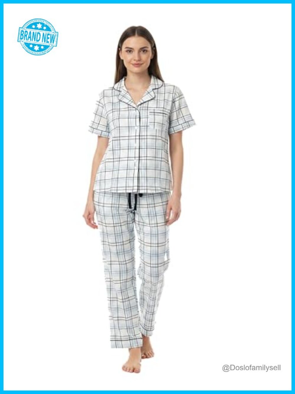 100% Cotton Pajama Set Short Sleeve Button Down 2 Piece Lounge Sleepwear